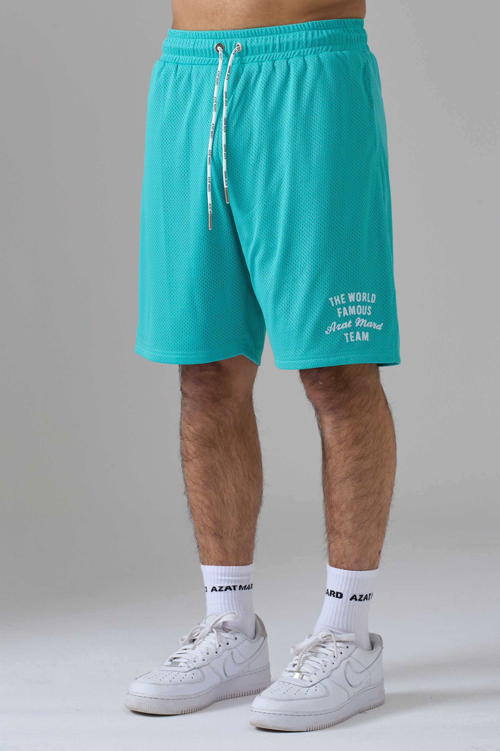 WORLD FAMOUS AZAT MARD TEAM SEA GREEN MESH SHORTS