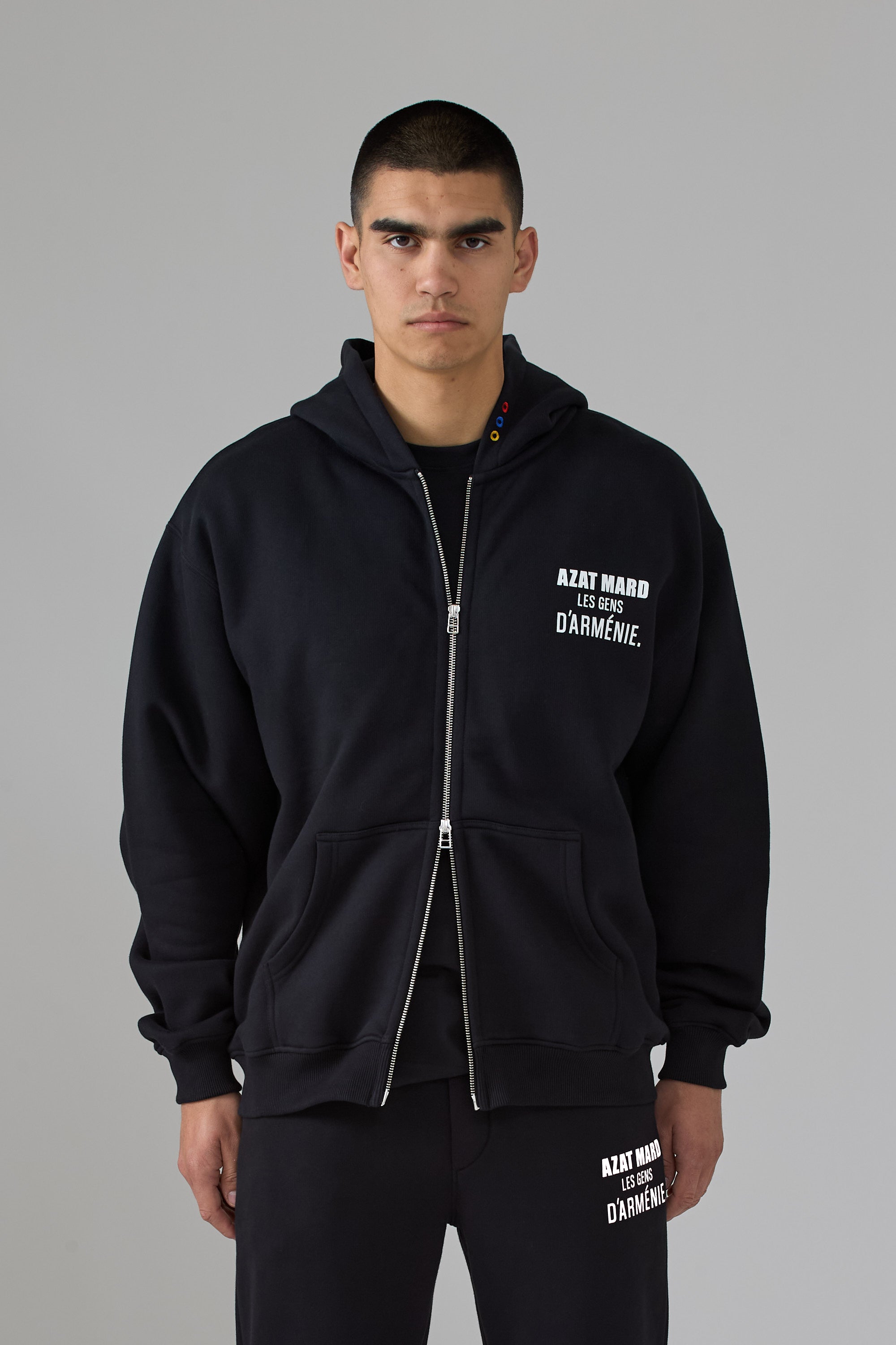 LES GENS BLACK/WHITE ZIPPER HOODIE