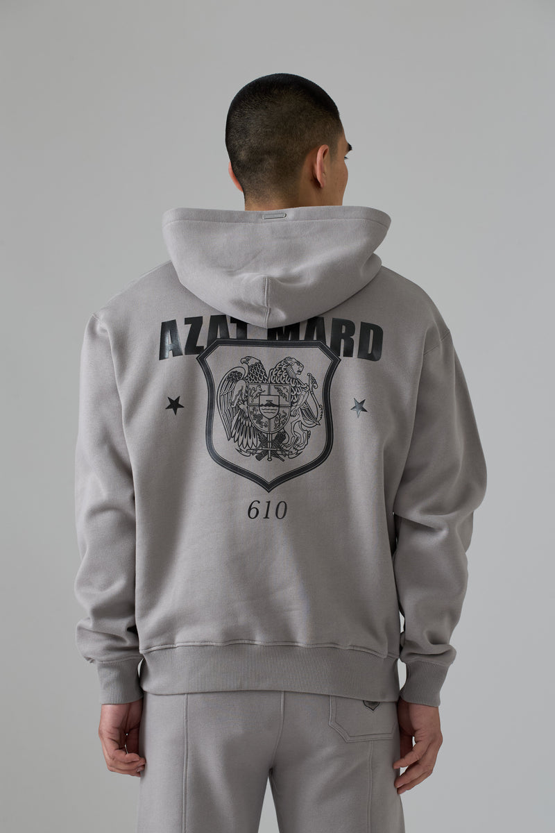 GREY CREST HOODIE