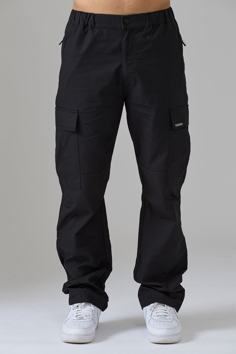 BLACK STRAIGHT LEG RIPSTOP PANTS