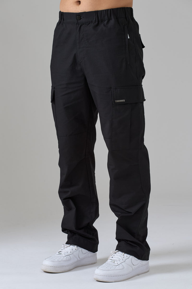 BLACK STRAIGHT LEG RIPSTOP PANTS