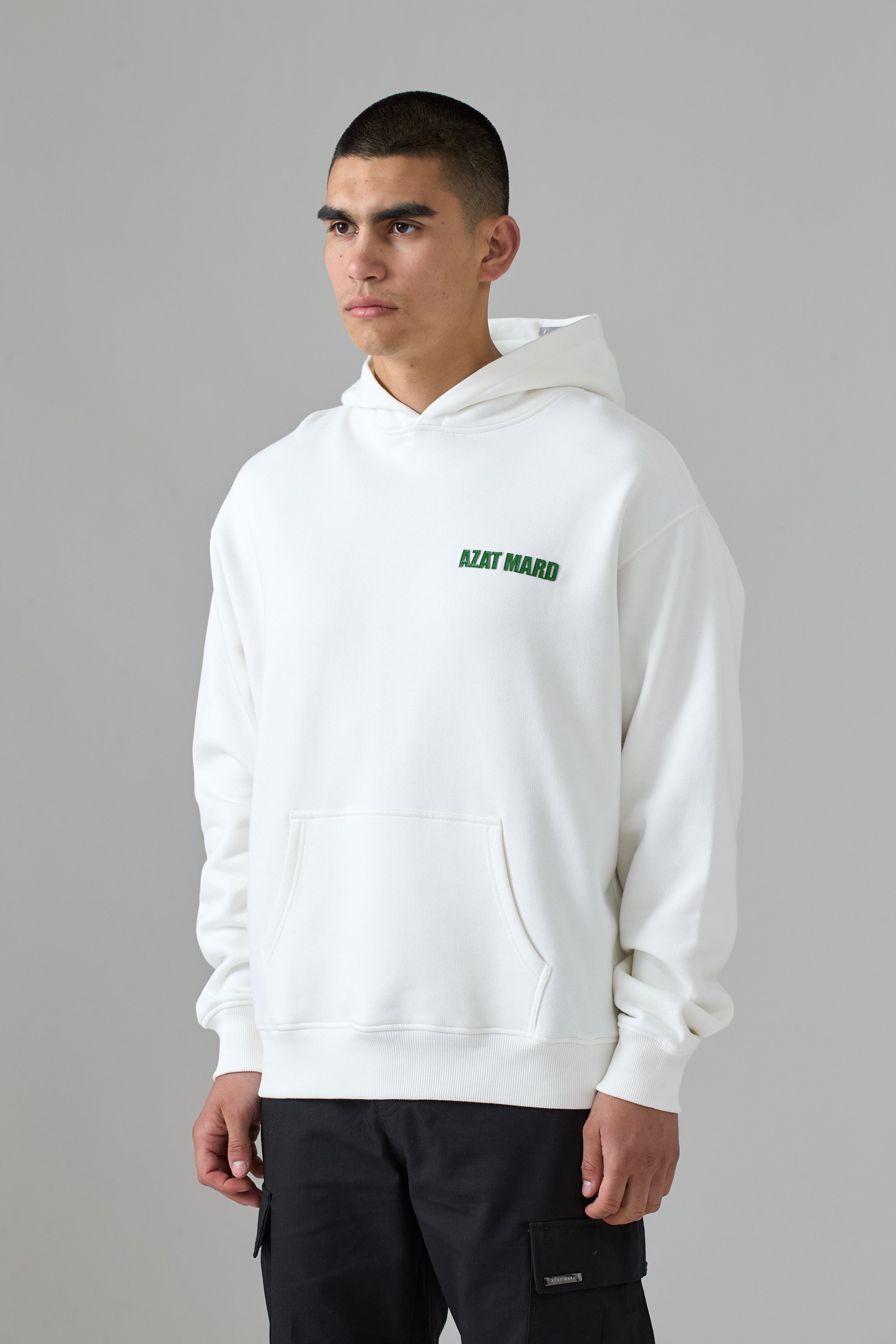 WHITE CORE HOODIE WITH GREEN IMPACT PU