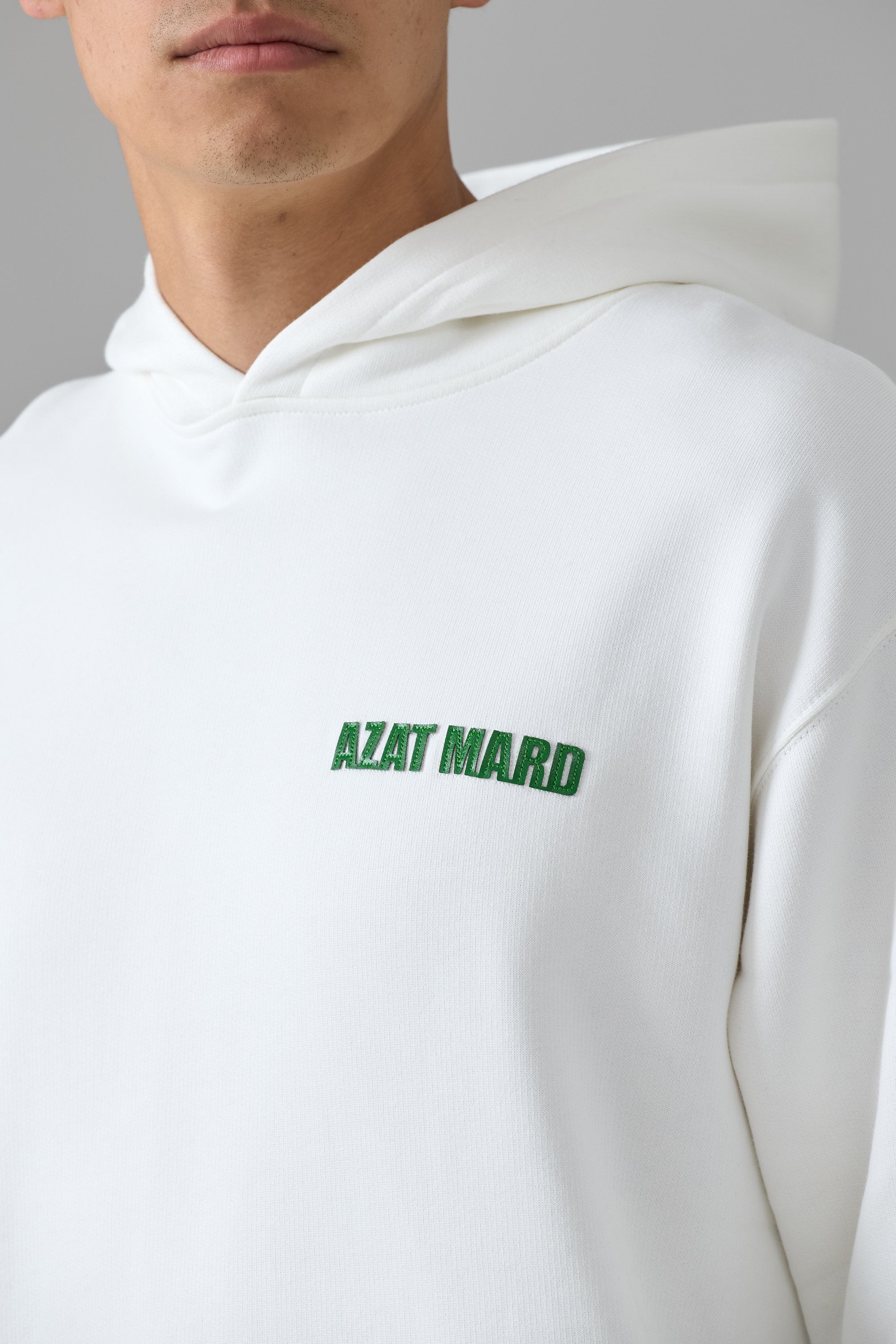WHITE CORE HOODIE WITH GREEN IMPACT PU