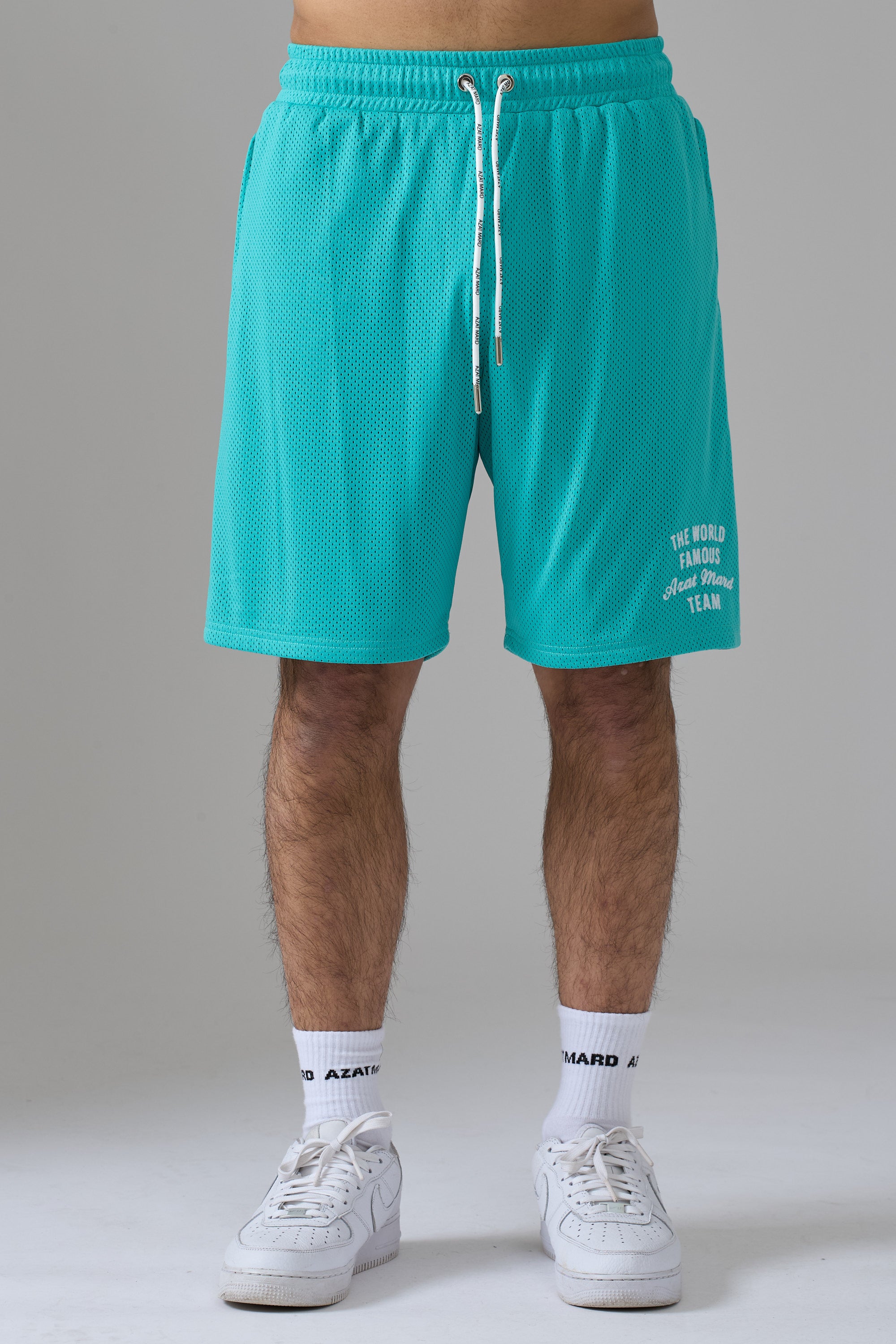 WORLD FAMOUS AZAT MARD TEAM SEA GREEN MESH SHORTS