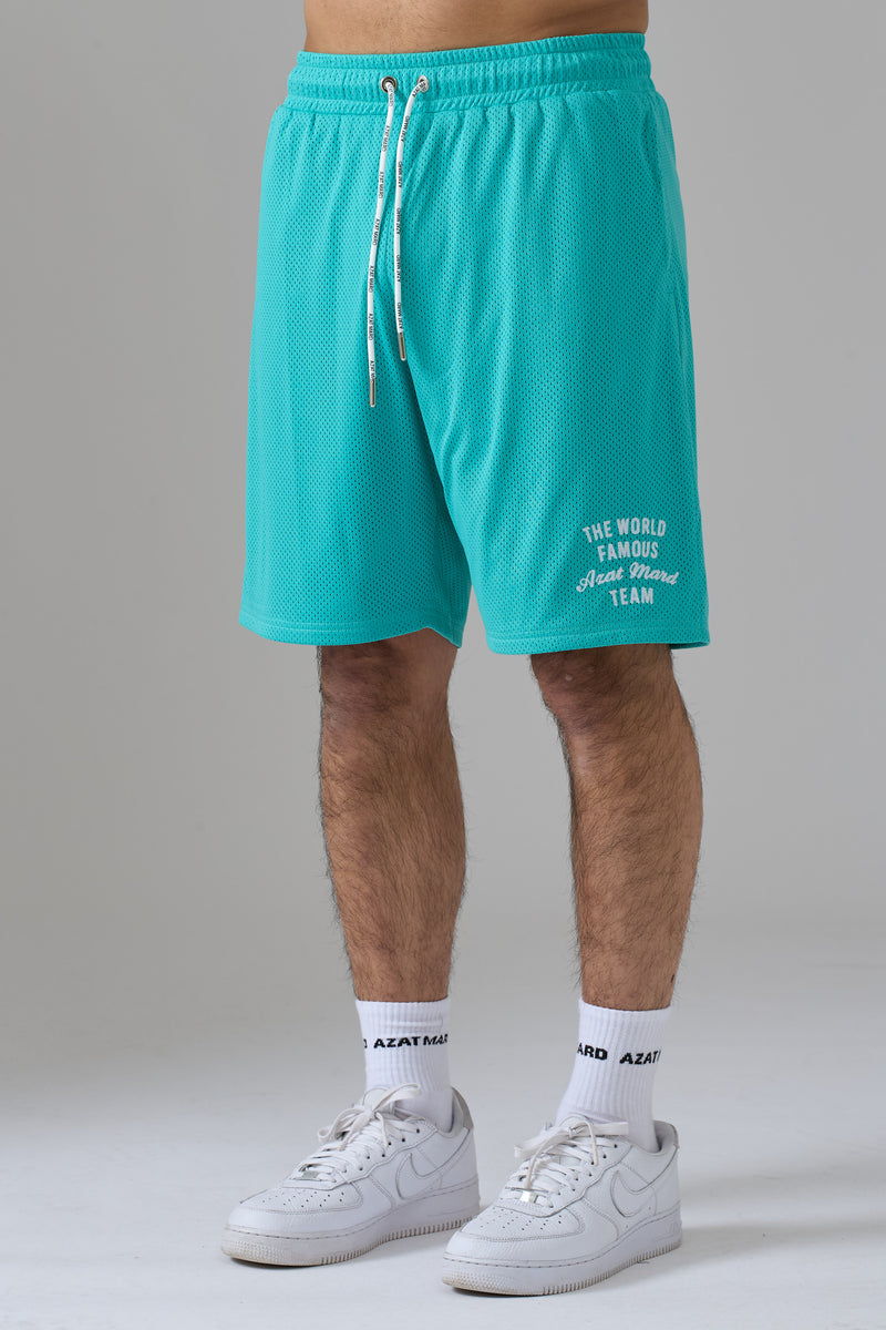 WORLD FAMOUS AZAT MARD TEAM SEA GREEN MESH SHORTS