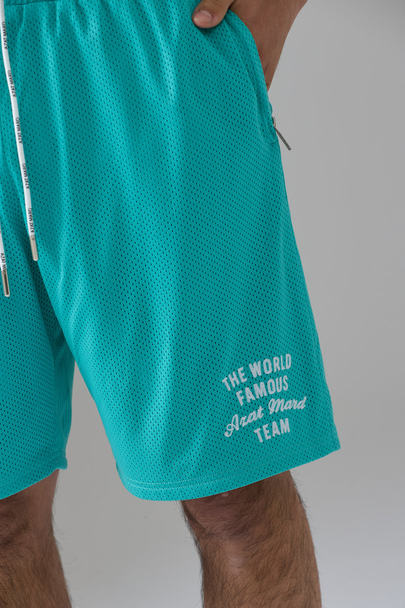 WORLD FAMOUS AZAT MARD TEAM SEA GREEN MESH SHORTS