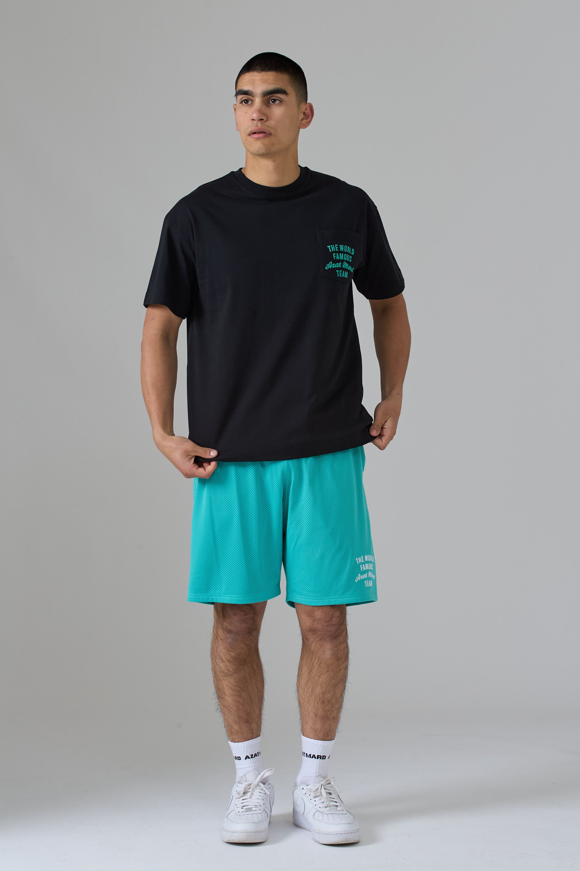 WORLD FAMOUS AZAT MARD TEAM SEA GREEN MESH SHORTS