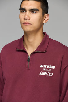 LES GENS MAROON QUARTER ZIP SWEATER