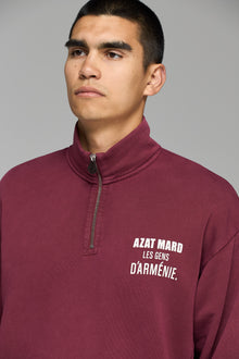 LES GENS MAROON QUARTER ZIP SWEATER