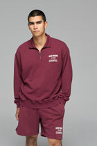 LES GENS MAROON QUARTER ZIP SWEATER