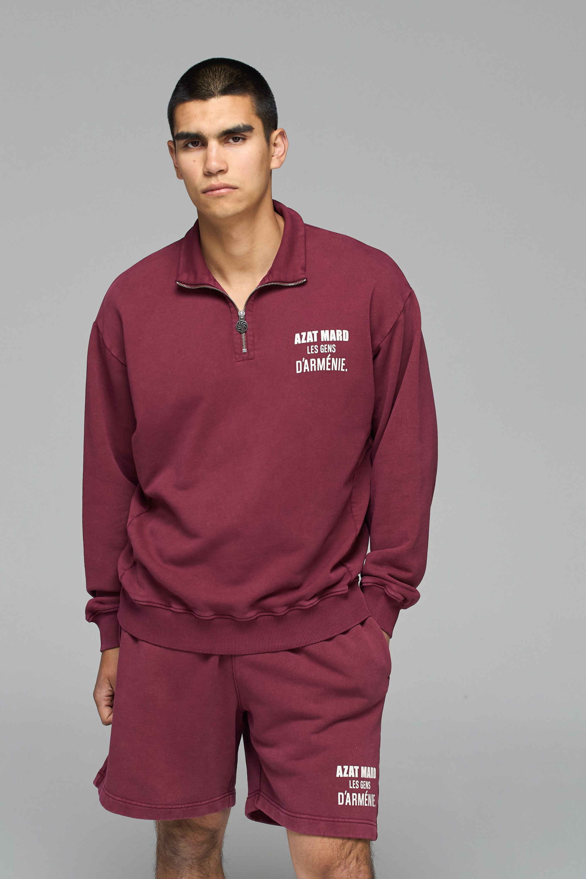 LES GENS MAROON QUARTER ZIP SWEATER