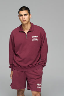 LES GENS MAROON QUARTER ZIP SWEATER