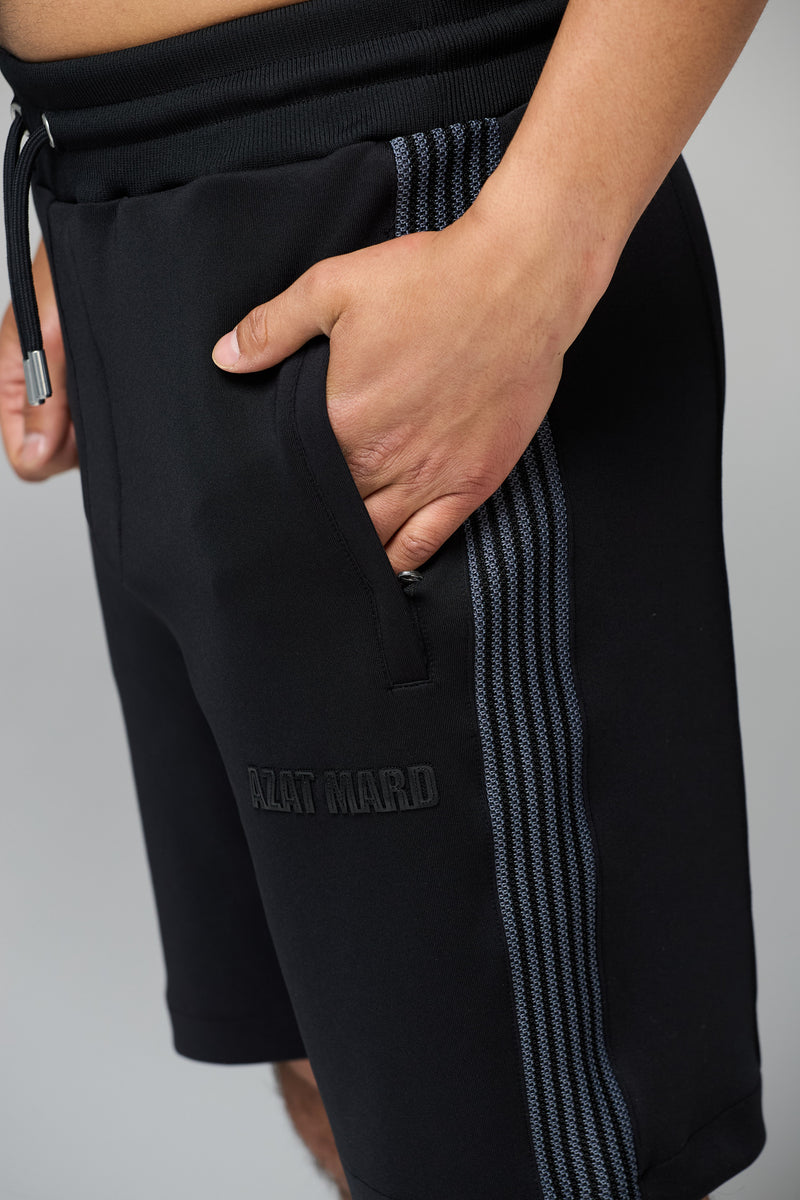 BLACK TRACKSUIT SHORTS