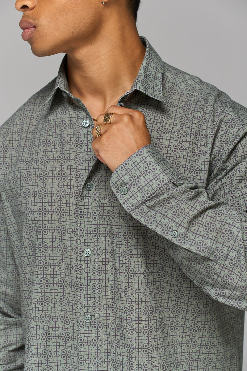 KHAKI ARMENIAN PATTERN RELAXED SHIRT