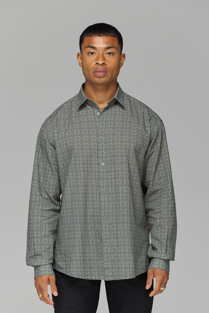KHAKI ARMENIAN PATTERN RELAXED SHIRT
