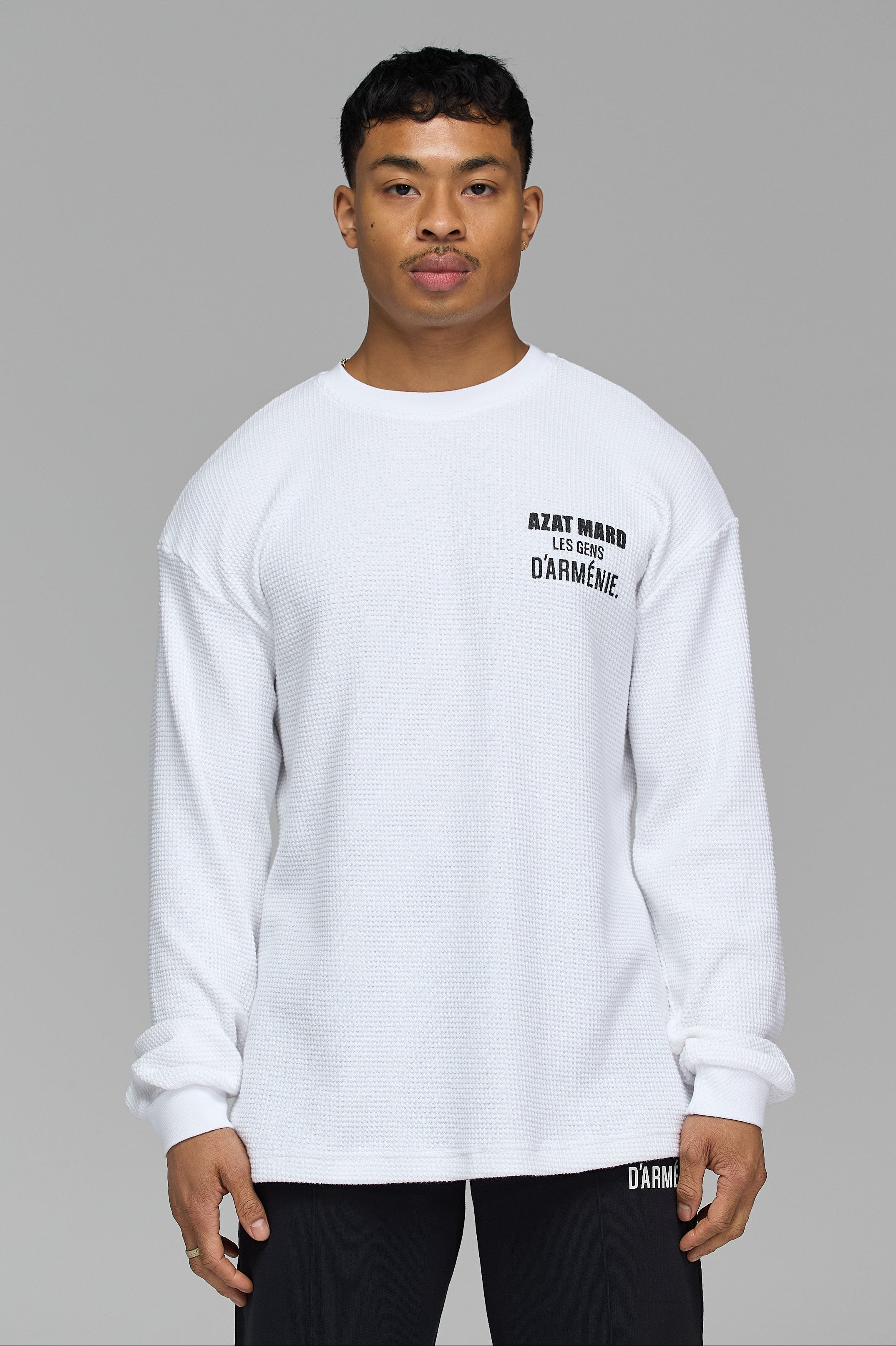 LES GENS WHITE RELAXED WAFFLE LONG SLEEVE T-SHIRT