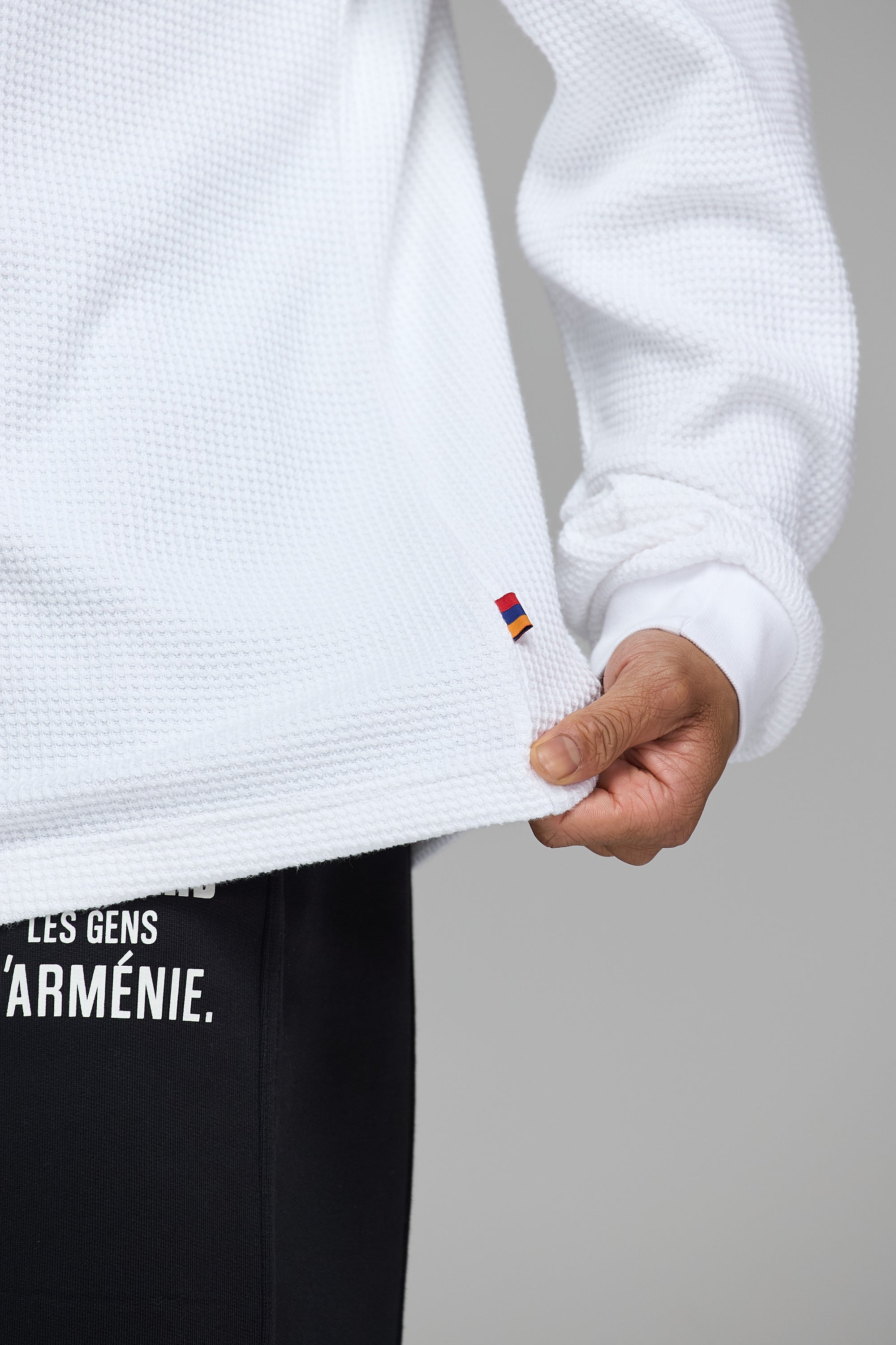 LES GENS WHITE RELAXED WAFFLE LONG SLEEVE T-SHIRT