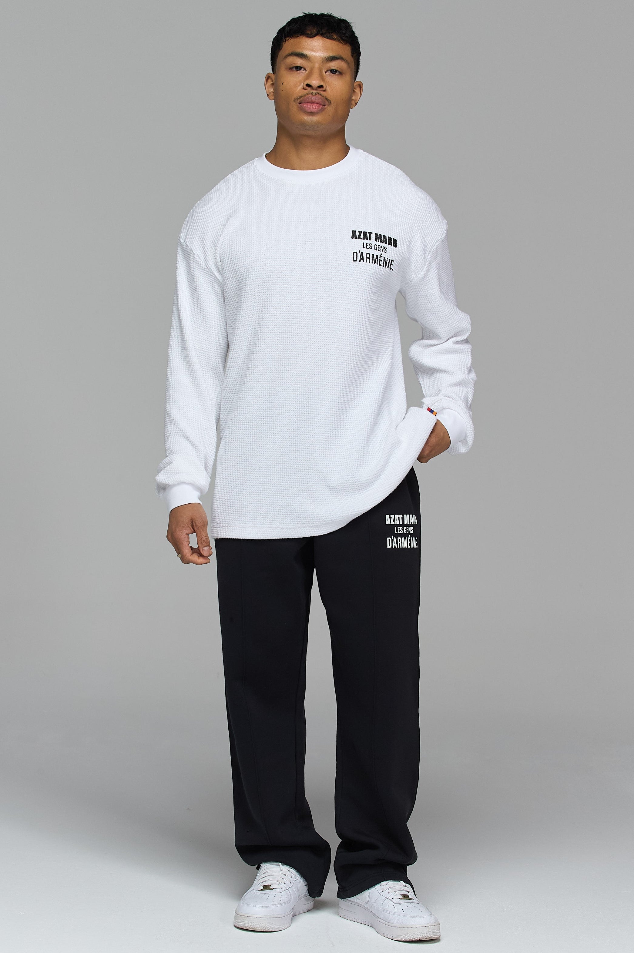 LES GENS WHITE RELAXED WAFFLE LONG SLEEVE T-SHIRT | AZAT MARD