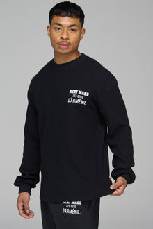 LES GENS BLACK RELAXED WAFFLE LONG SLEEVE T-SHIRT