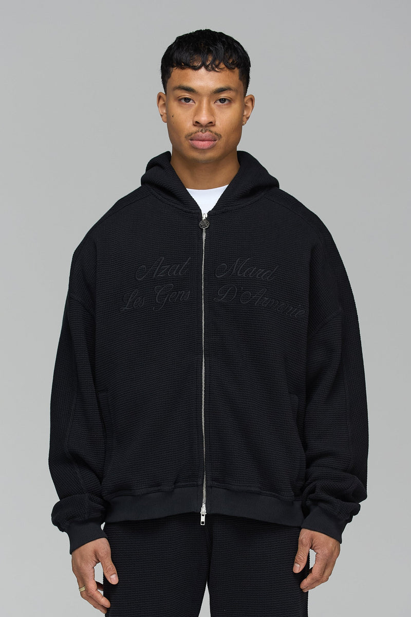 LES GENS SIGNATURE WAFFLE ZIPPER HOODIE