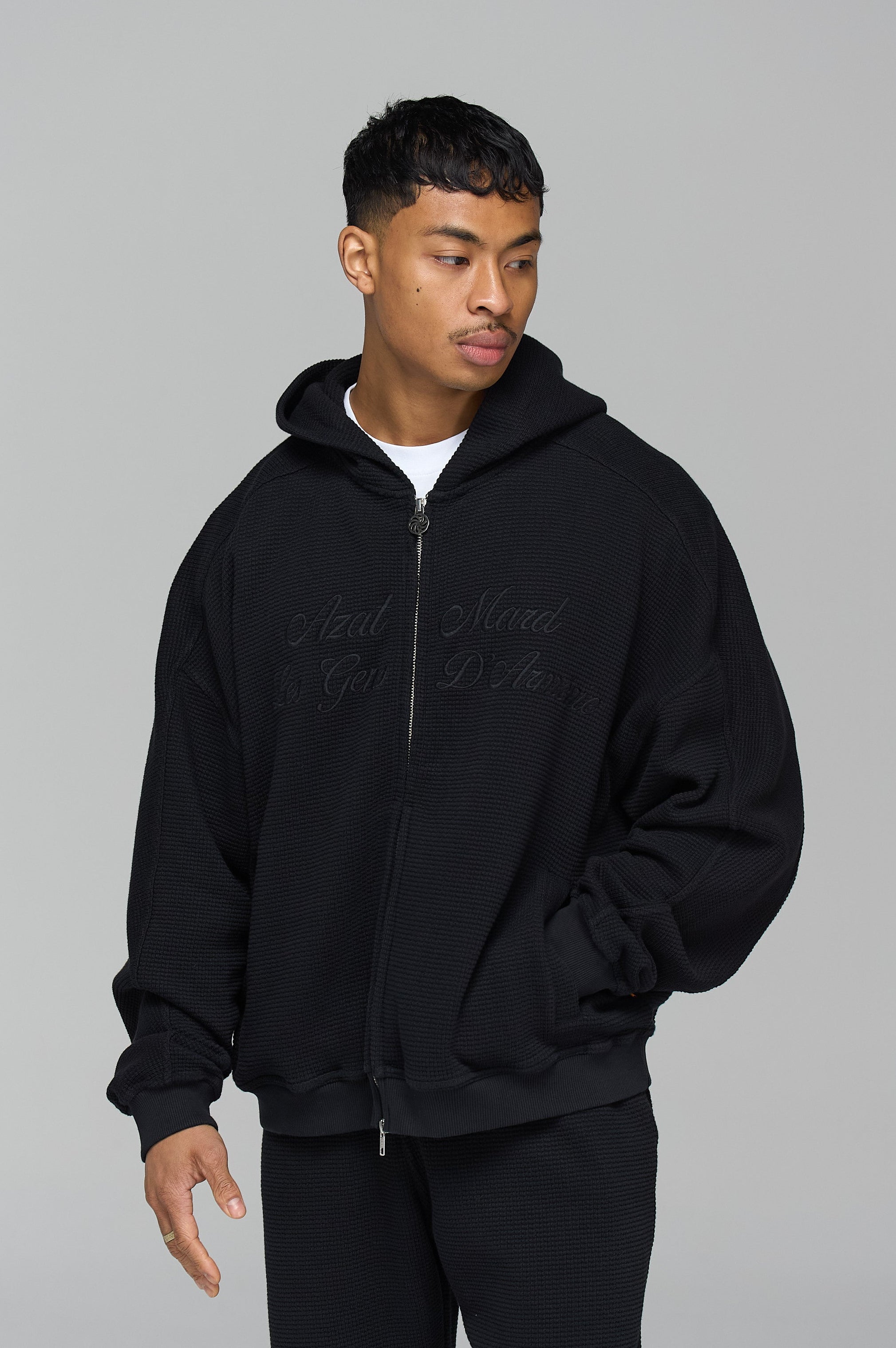 LES GENS SIGNATURE WAFFLE ZIPPER HOODIE | Azat Mard