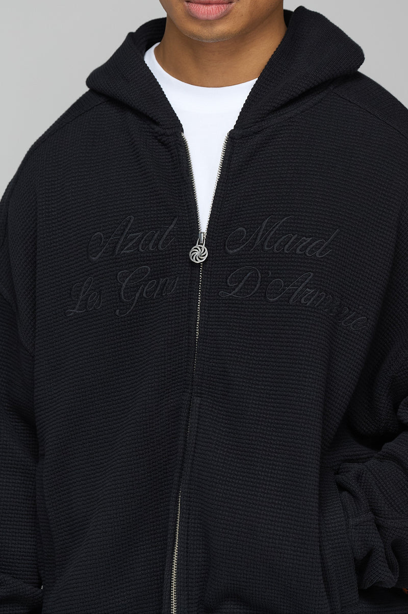 LES GENS SIGNATURE WAFFLE ZIPPER HOODIE