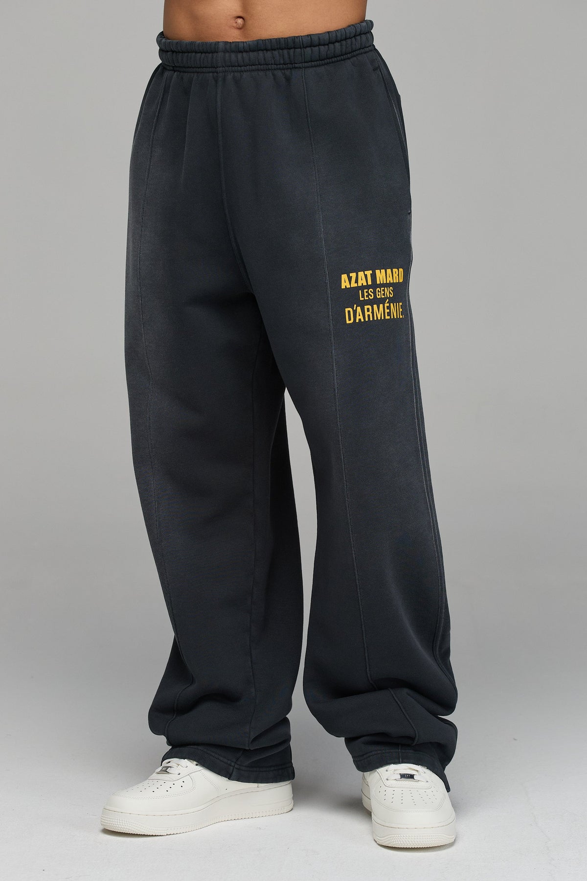LES GENS WASHED BLACK WITH YELLOW STRAIGHT LEG JOGGERS