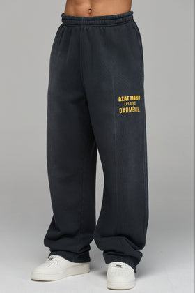LES GENS WASHED BLACK WITH YELLOW STRAIGHT LEG JOGGERS