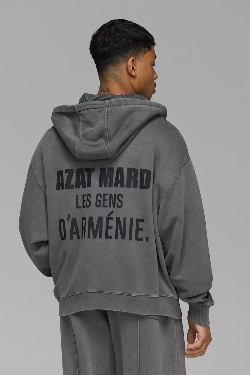 LES GENS WASHED CHARCOAL BOXED ZIPPER HOODIE