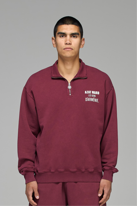 LES GENS MAROON QUARTER ZIP SWEATER