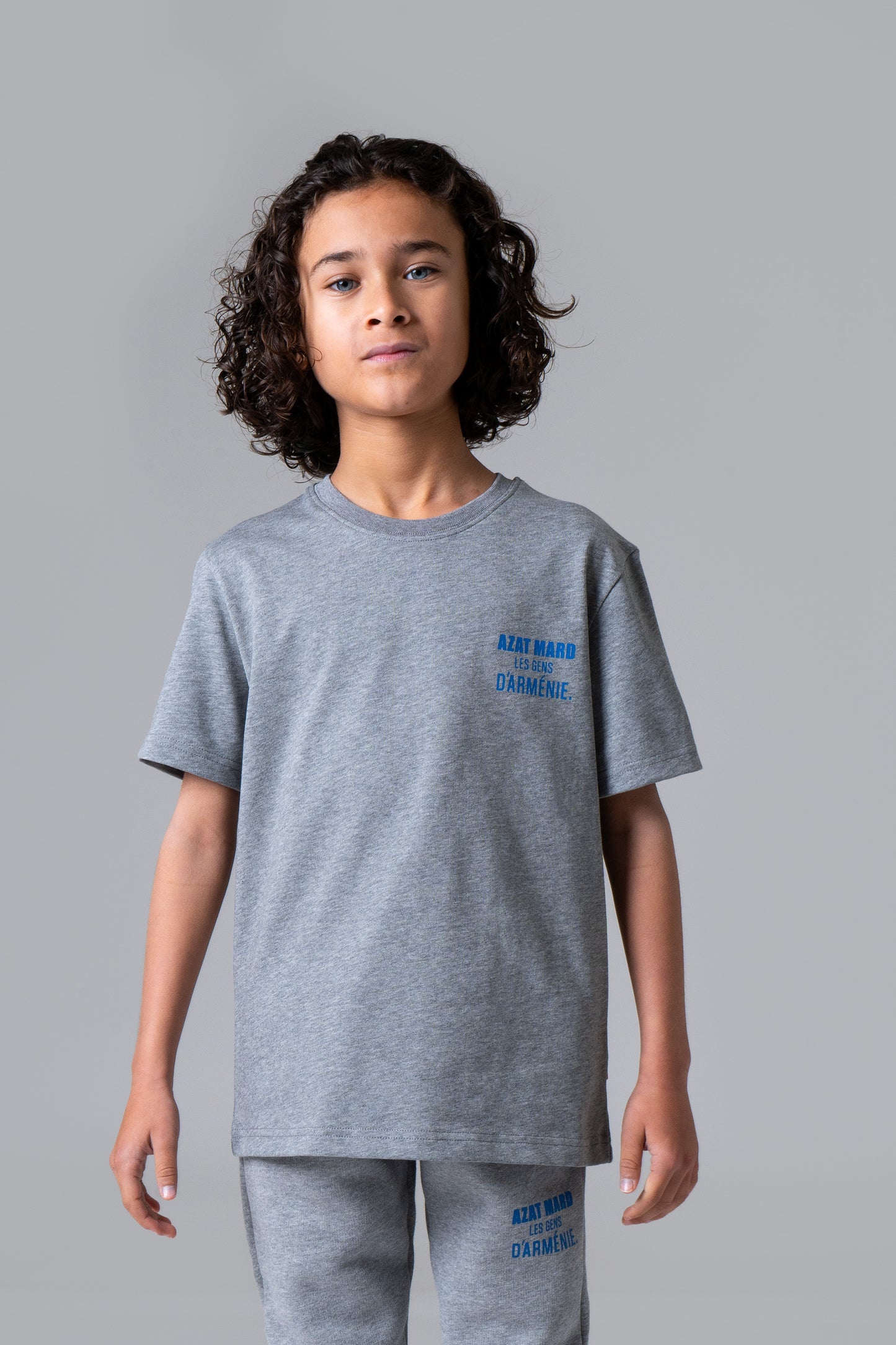 LES GENS HEATHER GREY/BLUE KIDS T-SHIRT