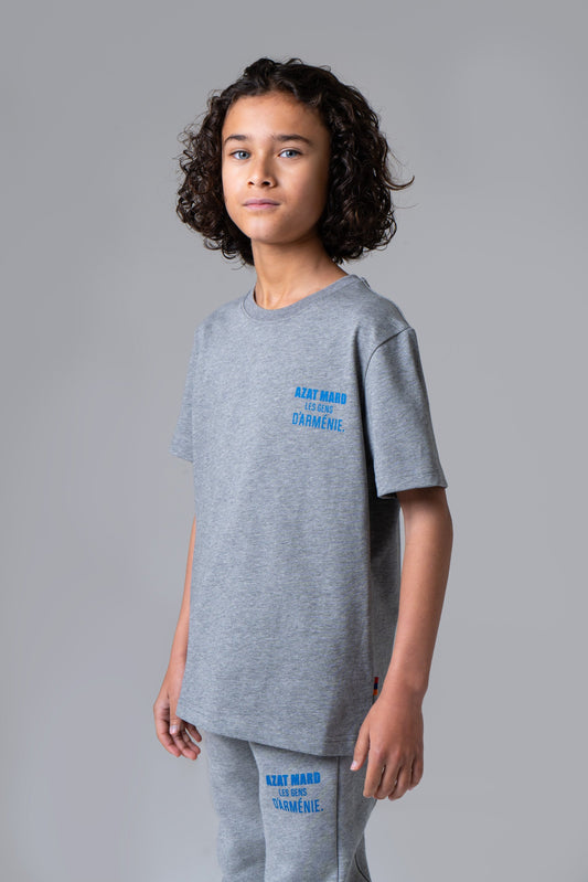 LES GENS HEATHER GREY/BLUE KIDS T-SHIRT