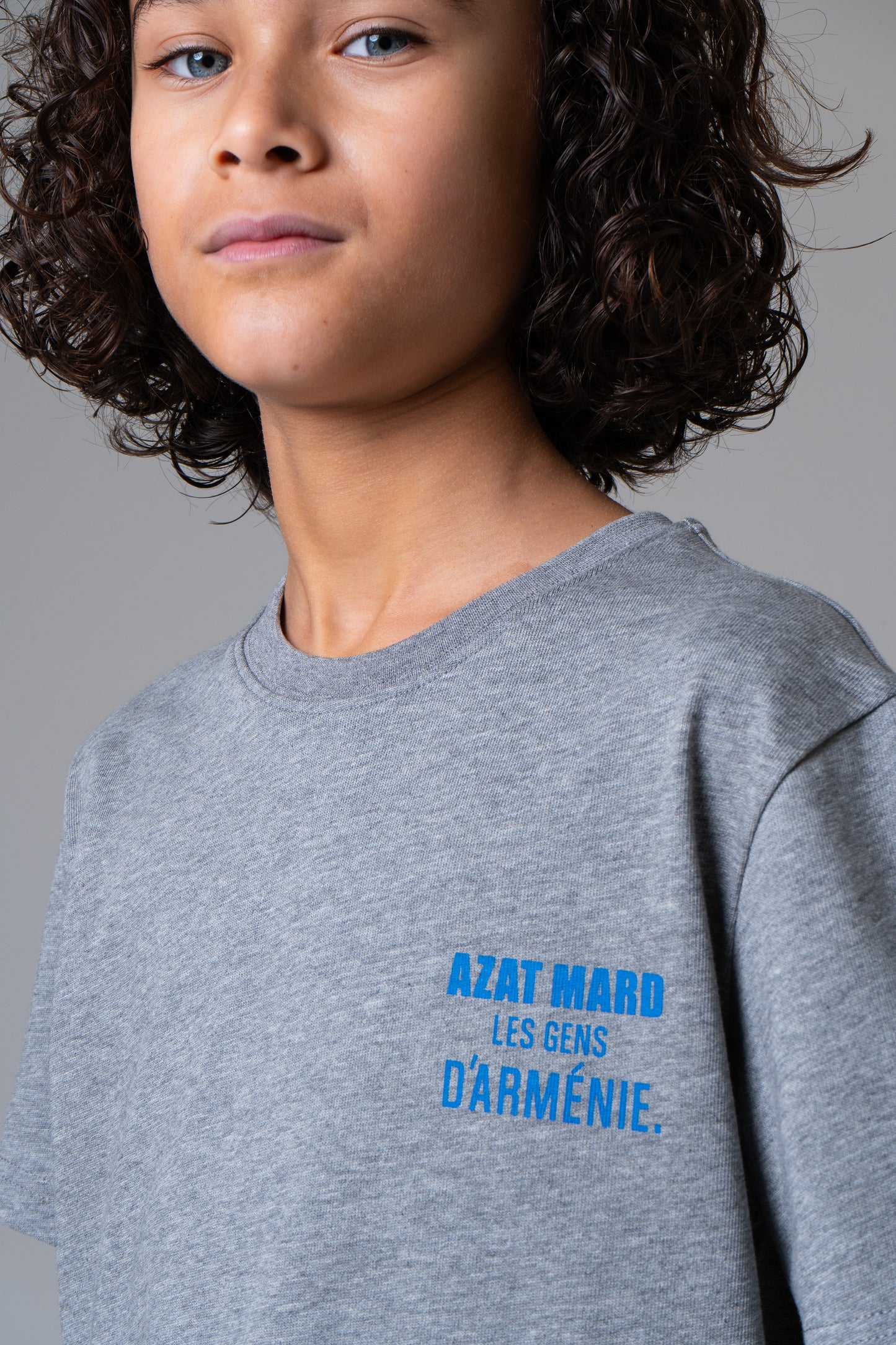 LES GENS HEATHER GREY/BLUE KIDS T-SHIRT