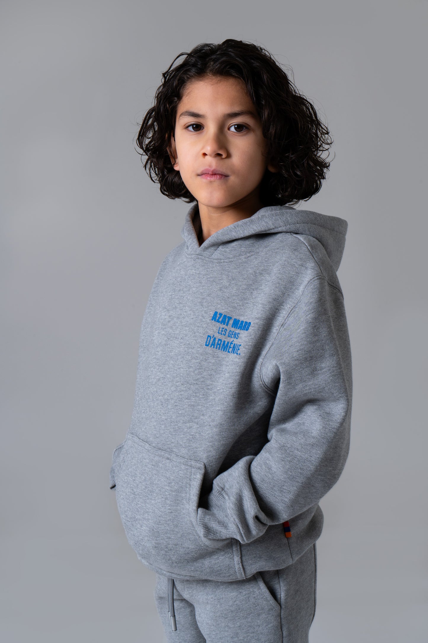 LES GENS HEATHER GREY/BLUE KIDS HOODIE