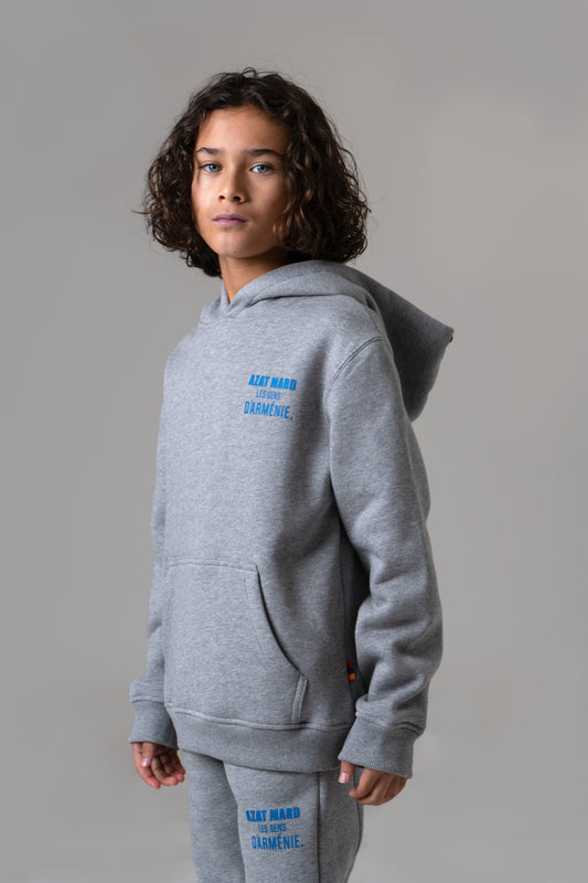 LES GENS HEATHER GREY/BLUE KIDS HOODIE