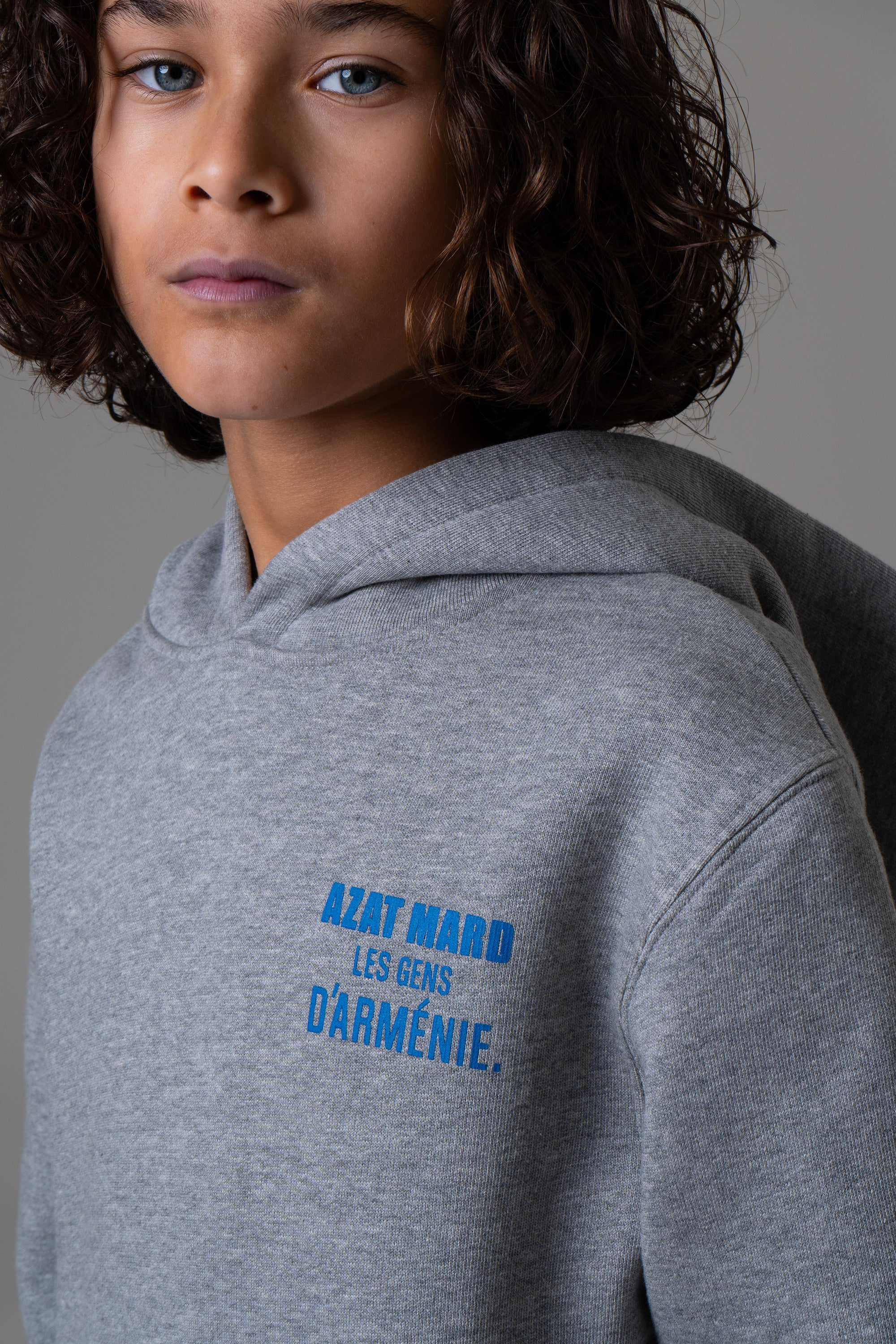 LES GENS HEATHER GREY/BLUE KIDS HOODIE