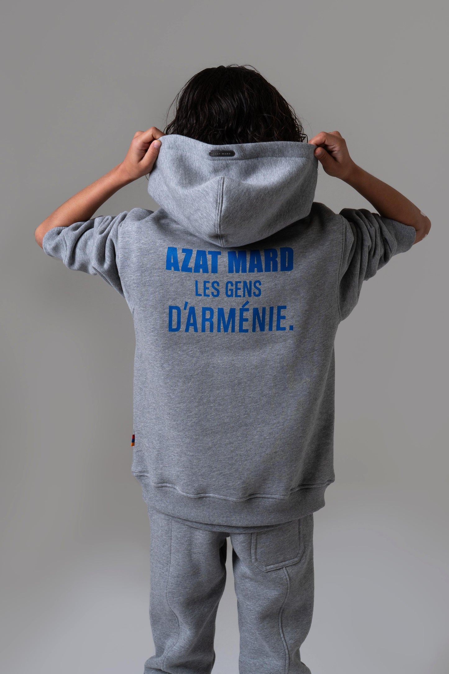 LES GENS HEATHER GREY/BLUE KIDS HOODIE