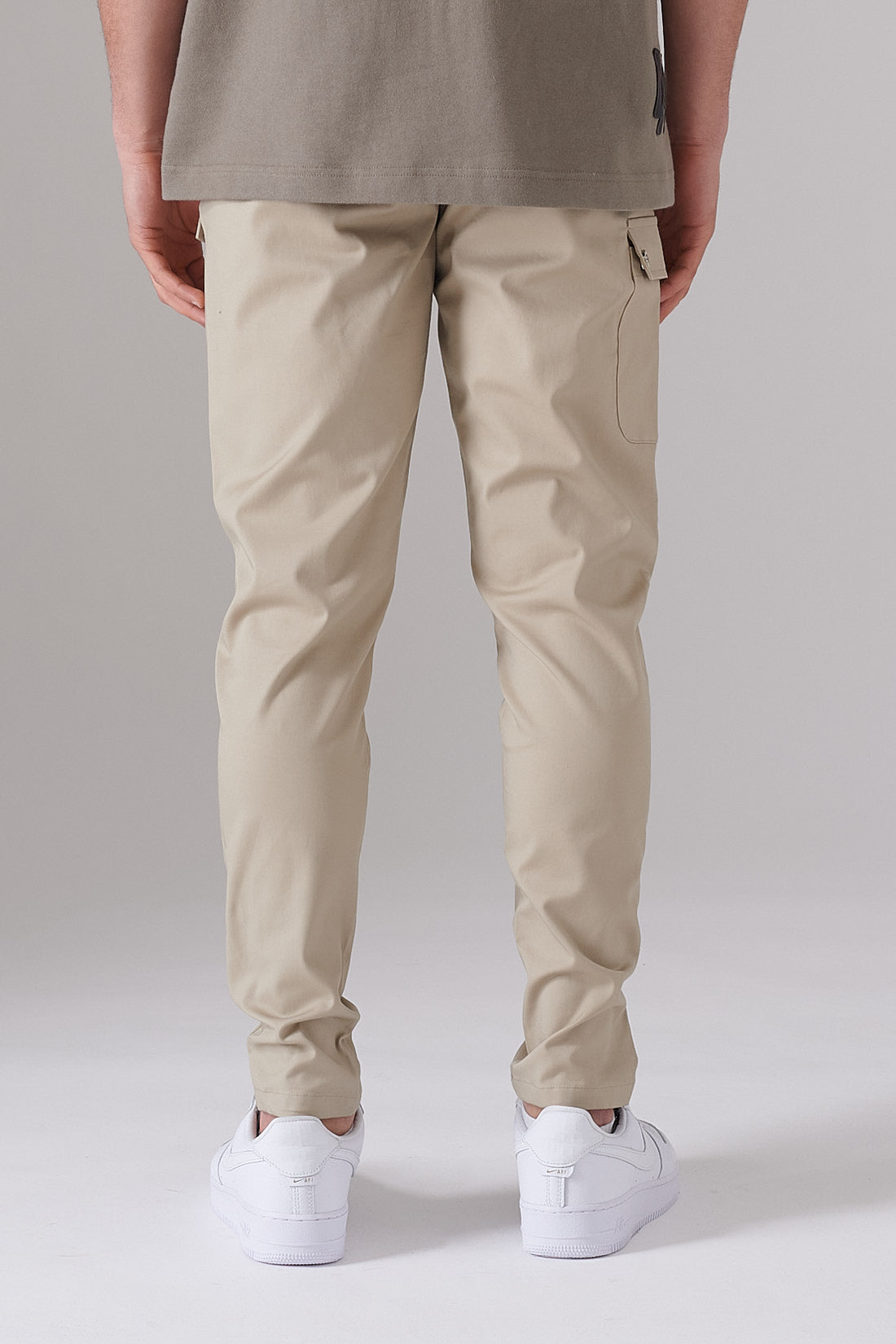PLAQUE POCKET DETAIL BEIGE TWILL PANTS