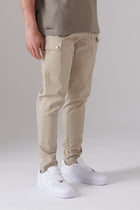 PLAQUE POCKET DETAIL BEIGE TWILL PANTS