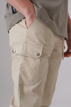 PLAQUE POCKET DETAIL BEIGE TWILL PANTS