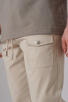 PLAQUE POCKET DETAIL BEIGE TWILL PANTS