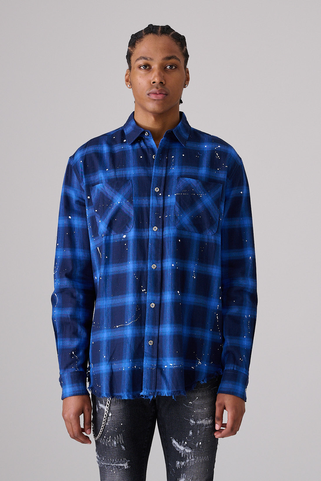 BLUE CHECK FLANNEL SHIRT WITH OFF-WHITE PU