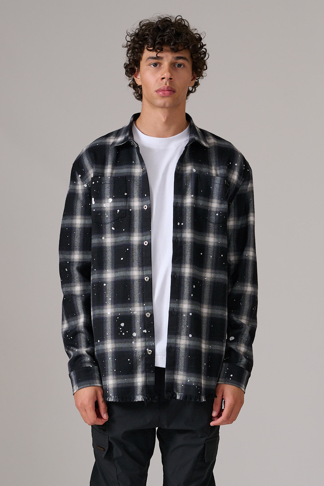 BLACK AND WHITE CHECK LOGO SHIRT