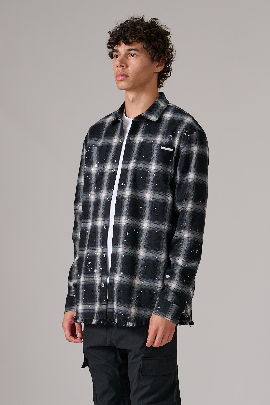 BLACK AND WHITE CHECK LOGO SHIRT